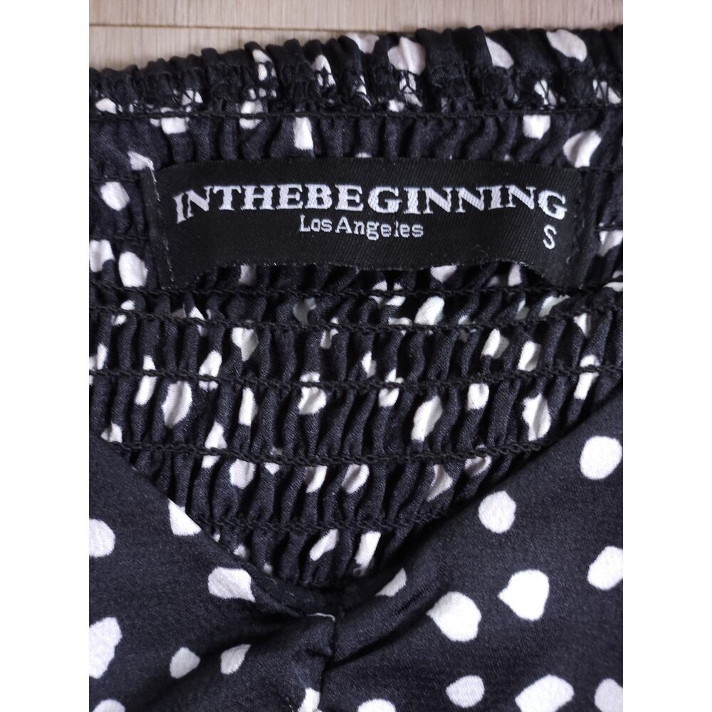 INTHEBEGINNING Los Angeles Puff Sleeve Polka Dot Crop Top – Black/White, Size S - Picture 4 of 12
